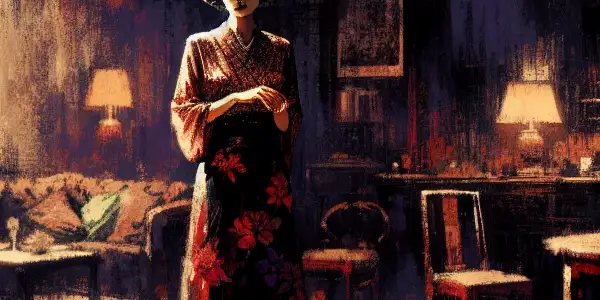 A vulnerable yet strong woman in a dimly lit room, embodying themes of confinement, desire, and psychological tension.